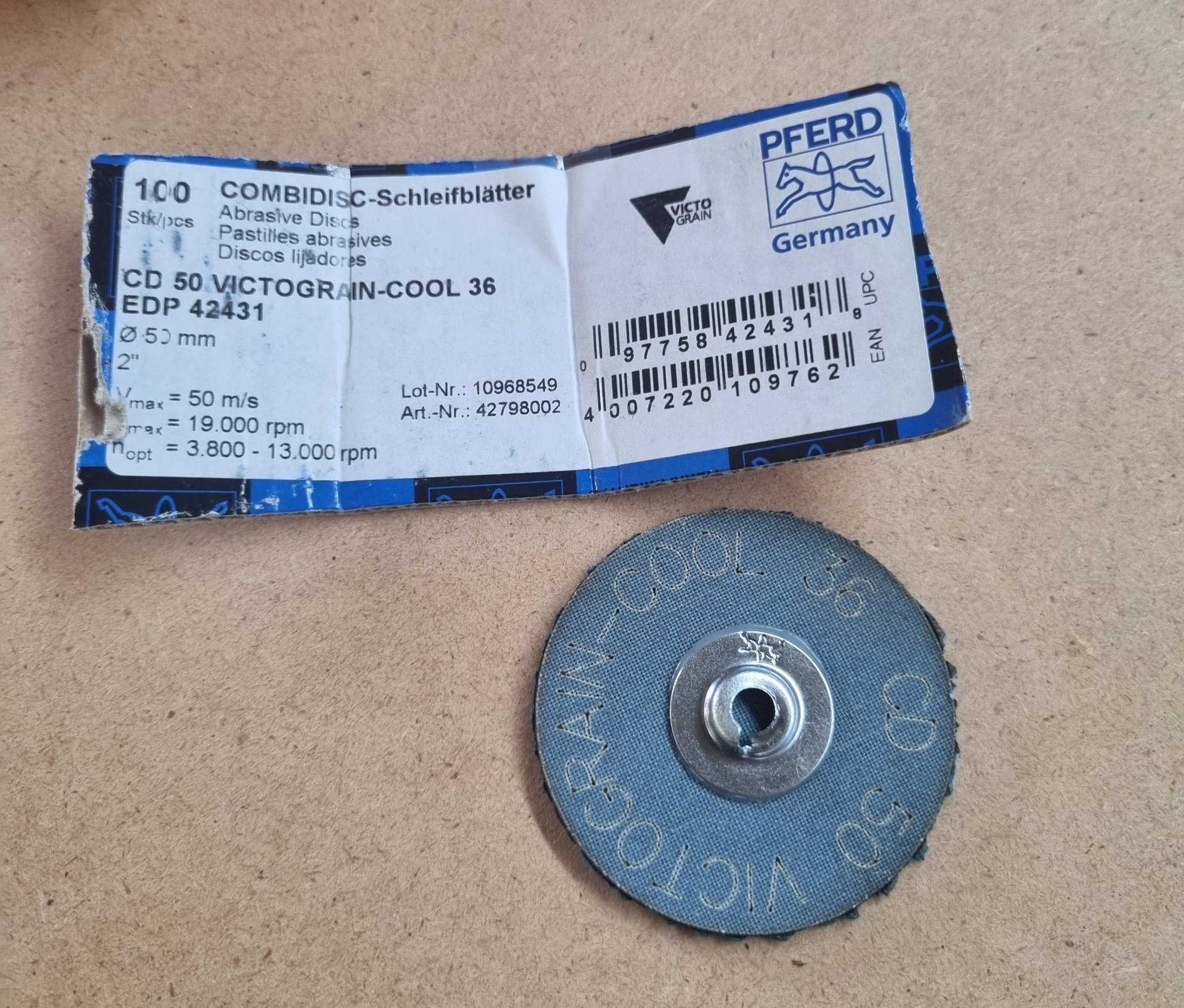 Pferd Combidisc Schleifblätter CD 50 Victograin-cool 36, Position 100 Stück